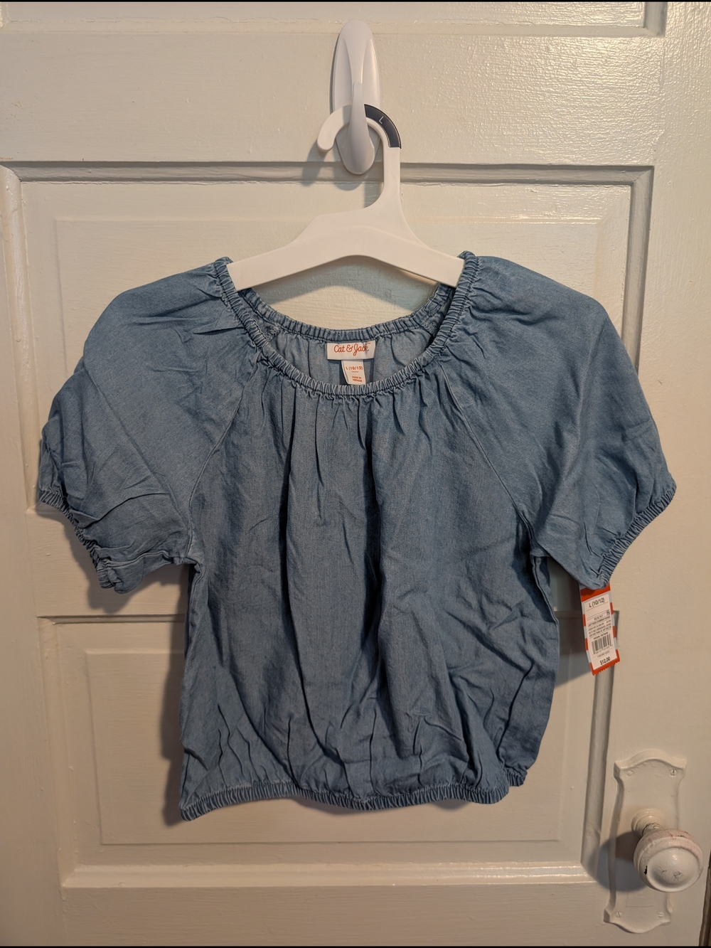 Cat & Jack Blue Girls' Elastic Hem Puff Sleeve Top